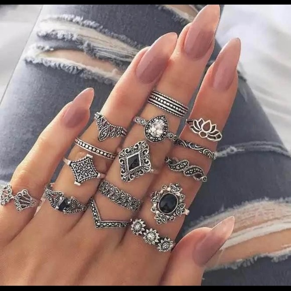 🍀15 Pcs Vintage Silver Knuckle-Rings Bohemians Stackable-Rings for beautifuls - Picture 1 of 5